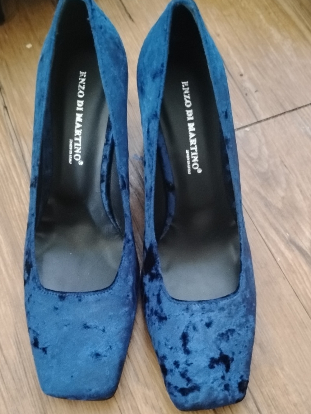 Velvet Navy Block Heel Pumps
